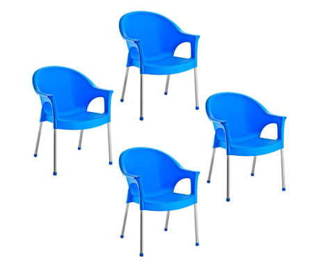 Raki Bergama Set 4 scaune gradina/terasa, cu brate, albastru, 58x50xh82cm, picioare aluminiu si sezut polipropilena