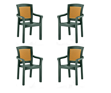 Raki Side Set 4 scaune cu brate gradina/terasa, plastic, verde, 56x51xh90cm