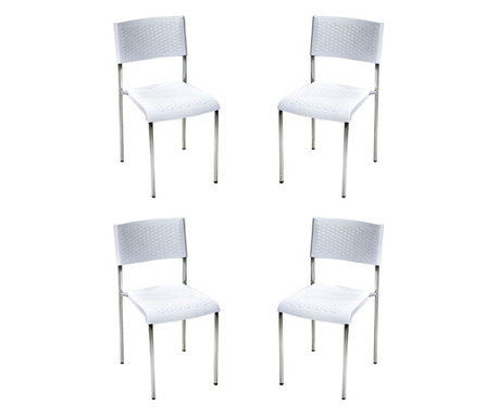 Raki Classic Set 4 scaune plastic cu picioare cromate, aspect ratan, alb, 40x40xh83cm