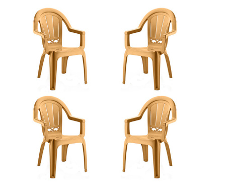 Raki Milas Set 4 scaune gradina cu brate, plastic, maro tec, 53x50x89cm