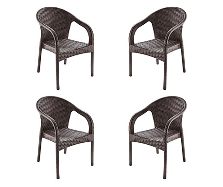 Raki Ege Set 4 scaune tip fotoliu aspect ratan, plastic, maro, 57x48xh87cm