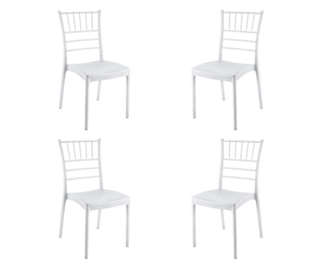 Raki Tiffany Set 4 scaune evenimente, plastic, alb, 44x42xh92cm