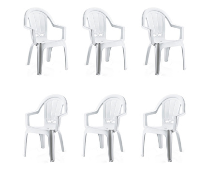 Raki Milas Set 6 scaune gradina cu brate, plastic, alb, 53x50x89cm