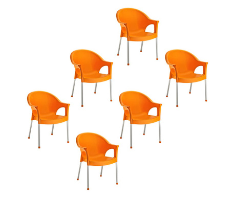 Raki Bergama Set 6 scaune gradina/terasa, cu brate, orange, 58x50xh82cm, picioare aluminiu si sezut polipropilena