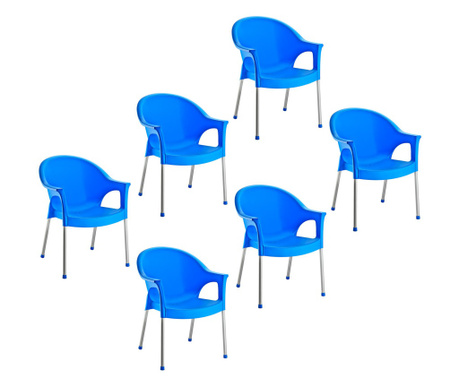 Raki Bergama Set 6 scaune gradina/terasa, cu brate, albastru, 58x50xh82cm, picioare aluminiu si sezut polipropilena