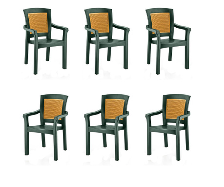 Raki Side Set 6 scaune cu brate gradina/terasa, plastic, verde, 56x51xh90cm
