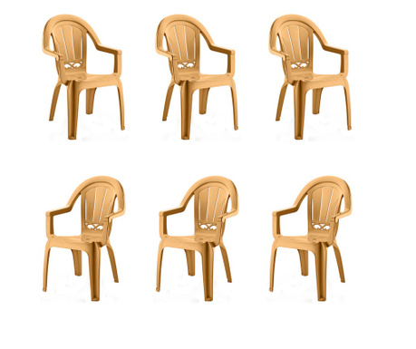 Raki Milas Set 6 scaune gradina cu brate, plastic, maro tec, 53x50x89cm