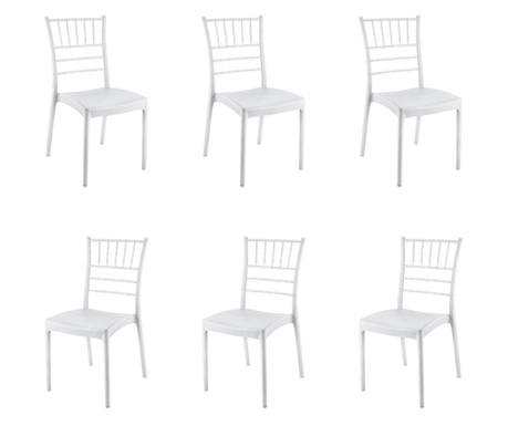 Raki Tiffany Set 6 scaune evenimente, plastic, alb, 44x42xh92cm
