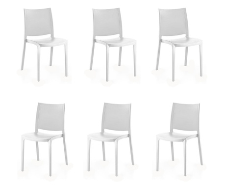 Raki Olimpus Set 6 scaune gradina/terasa, alb, plastic, 42x47xh84cm