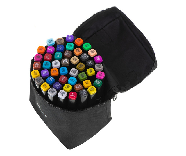 48 db Mercaton® alkoholos marker készlet, 2 vég és tárolótáska, 15 cm, többszínű, 14 x 11 x 17,5 cm