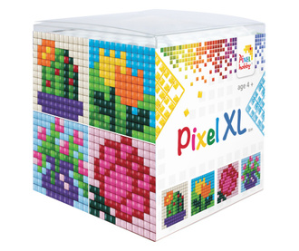 Set hobby creativ cu pixeli Pixelhobby, Cub Pixel XL, Flori, 4 modele, 720 piese