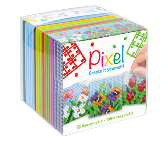 Set hobby creativ cu pixeli Pixelhobby, Cub Pixel Classic, Flori, 3 modele, 2520 piese