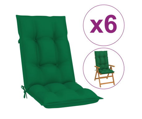 Jastuci za vrtne stolice 6 kom zeleni 120 x 50 x 7 cm