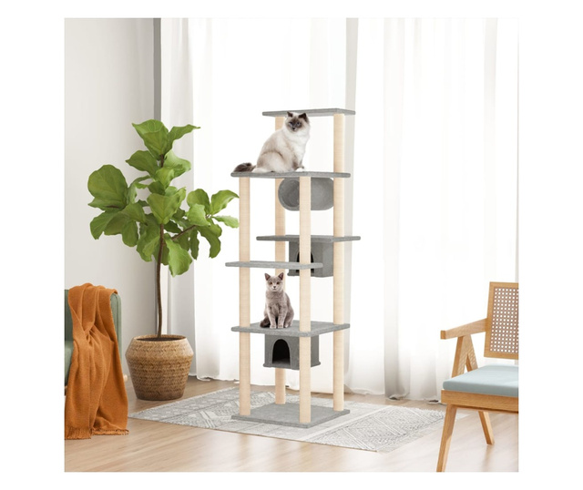 Котешко дърво със сизалени стълбове, светлосиво, 169 см