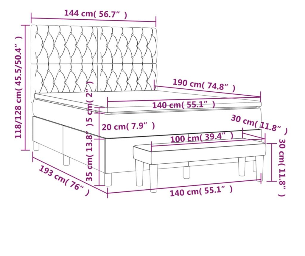 Боксспринг легло с матрак, светло сиво, 140x190 см, текстил - 8