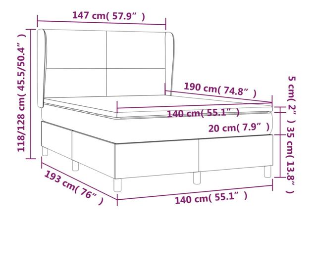 Боксспринг легло с матрак, тъмнокафяво, 140x200 см, текстил