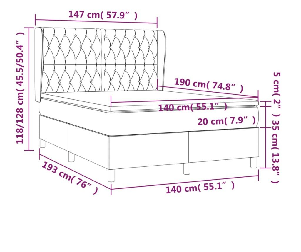 Boxspring krevet s madracem, tamnosmeđi, 140x200 cm, tekstil - 7