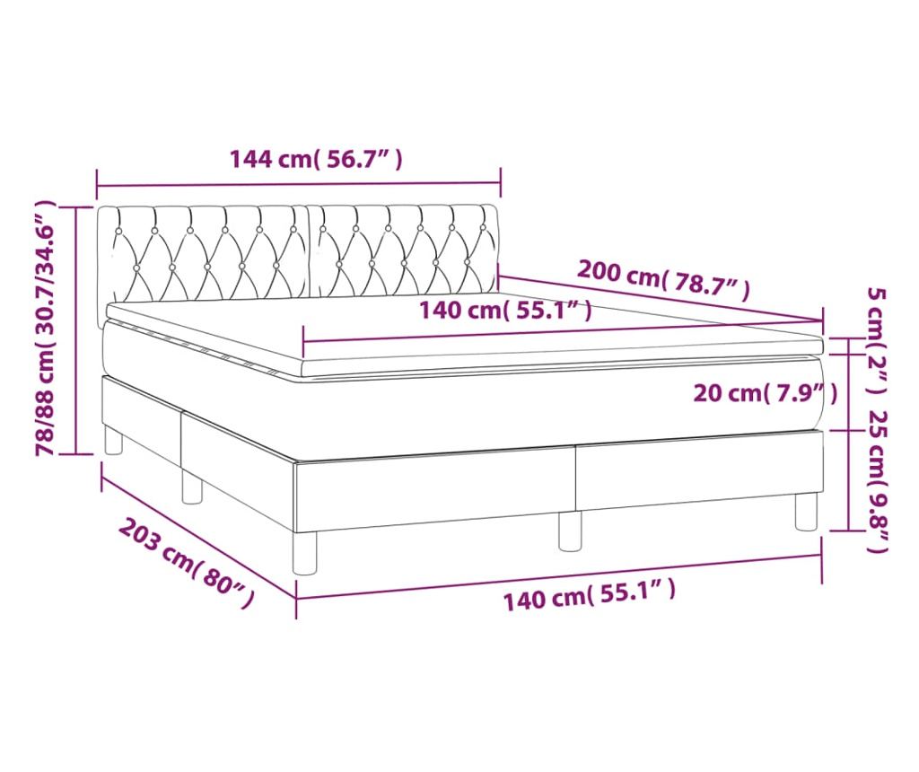 Opružni krevet s madracom i LED rasvjetom, tamnosiva, 140x200 cm, tkanina - 8