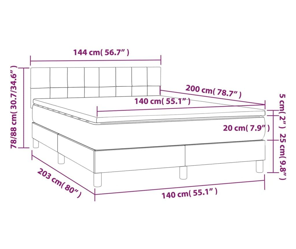 Пружинен спален комплект с матрак и LED, светлосив, 140x200 см, текстил - 8