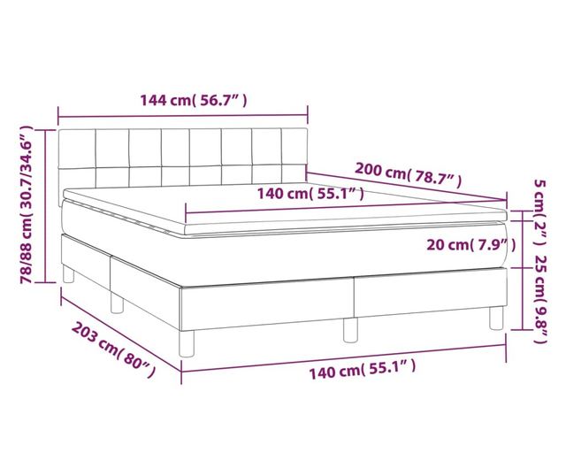 Боксспринг легло, светло сиво, 140x200 см, текстил