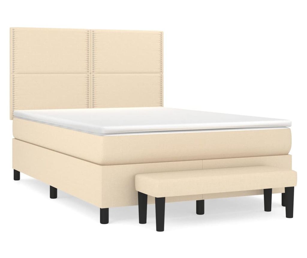 Легло с основа и матрак, кремаво, 140x200 см, текстилна тъкан - 2