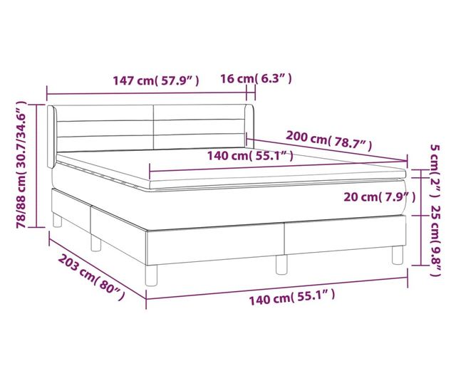 Континентално легло с матрак, тъмнокафяво, 140x200 см, текстил