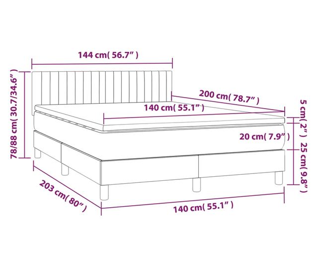 Легло с пружини, матрак и LED, кремаво, 140x200 см, текстил