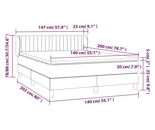 Континентално легло с матрак, кремаво, 140x200 см, плат