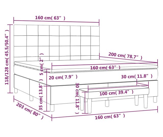 Континентално легло с матрак, синьо, 160x200 см, текстилна материя