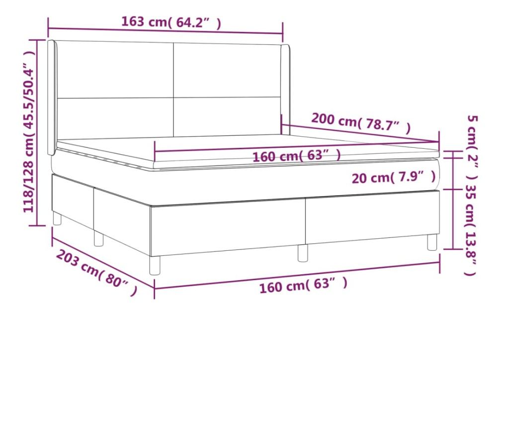 Континентално легло с матрак, синьо, 160x200 см, текстилна материя - 7
