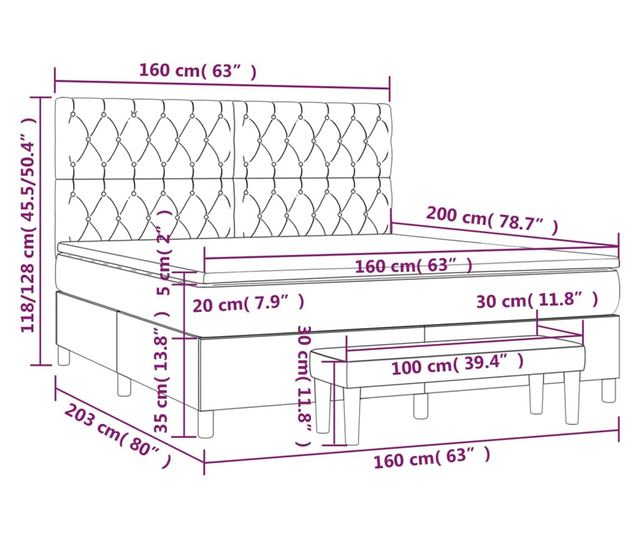 Боксспринг легло с матрак, крем, 160x200 см, текстилен материал