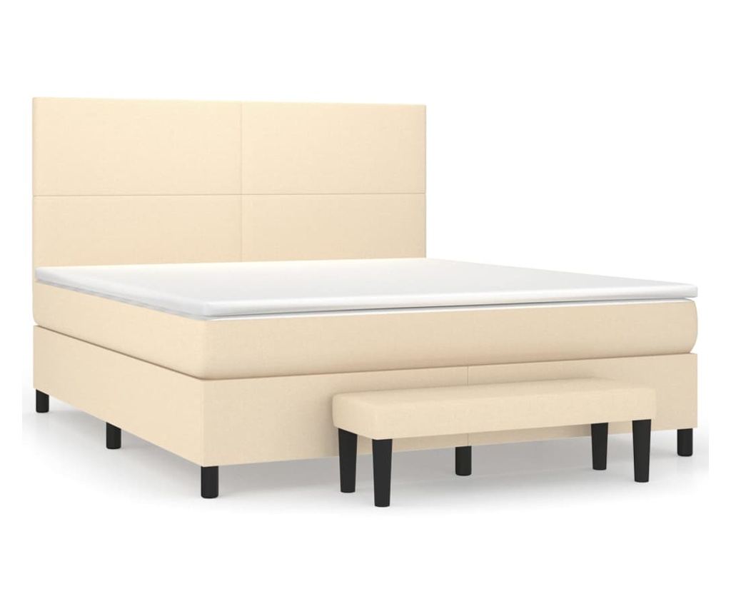 Łóżko kontynentalne z materacem, kremowe, 160x200 cm, materiał tekstylny - 2