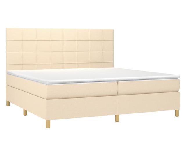 Пружинно легло с матрак и LED, кремаво, 200x200 см, текстил