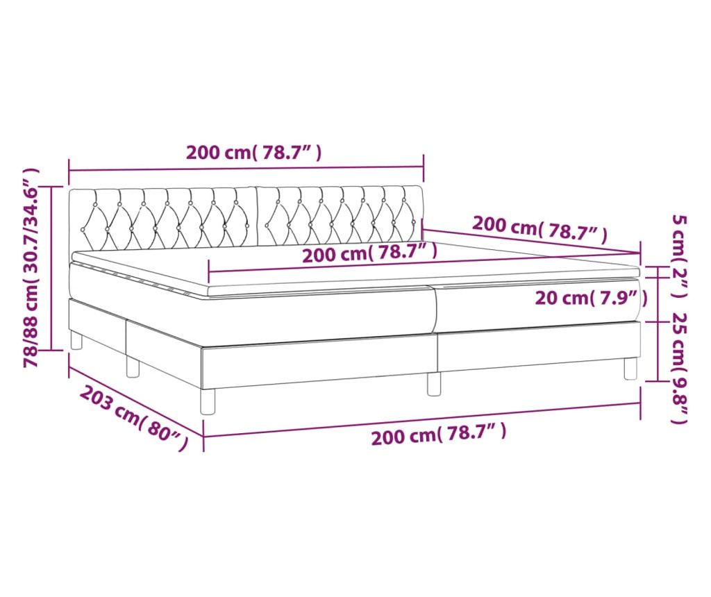Легло с пружини, матрак и LED, тъмносиво, 200x200 см, текстил - 8