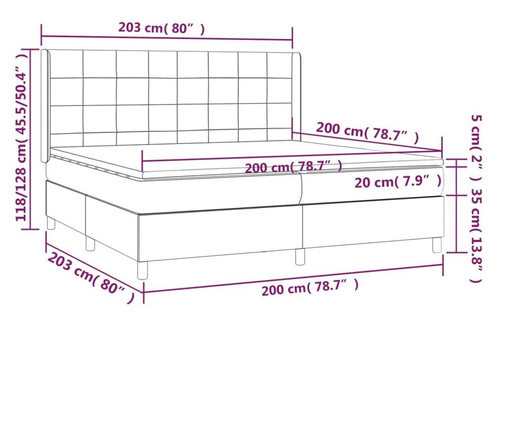 Боксспринг легло с матрак, крем, 200x200 см, текстил - 7