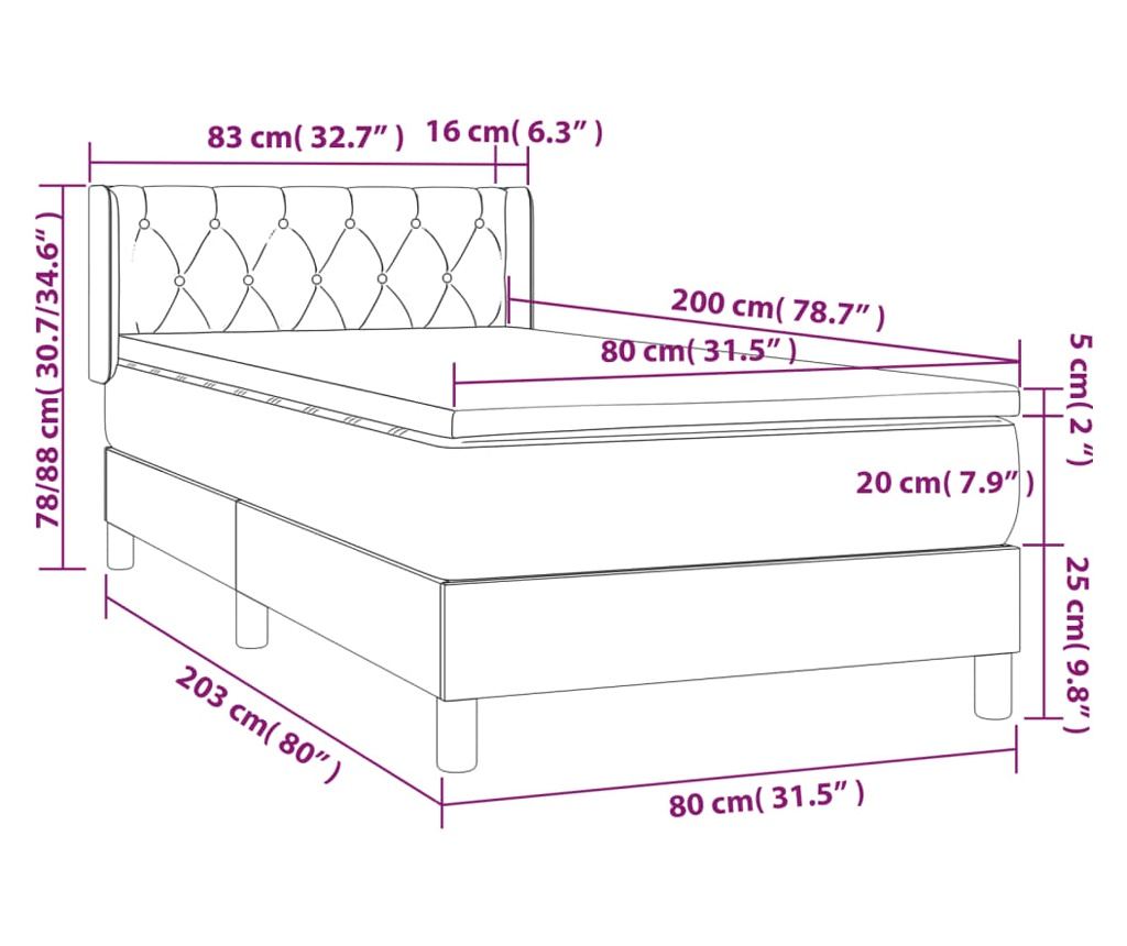 Боксспринг легло с матрак, крем, 80x200 см, текстил - 7