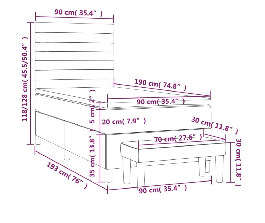 Box spring postel s matrací tmavě hnědá 90x190 cm textil - 8