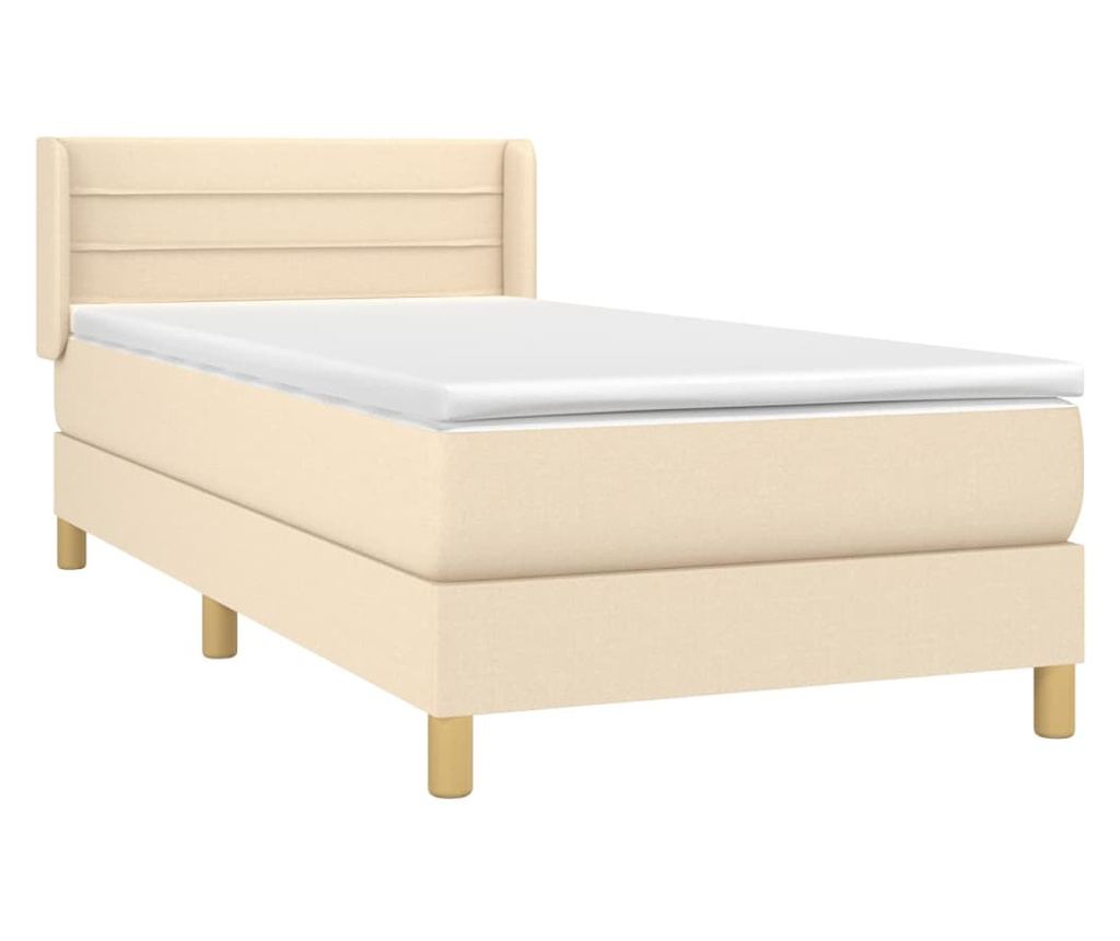 Pat box spring cu saltea, crem, 80x200 cm, textil - 3