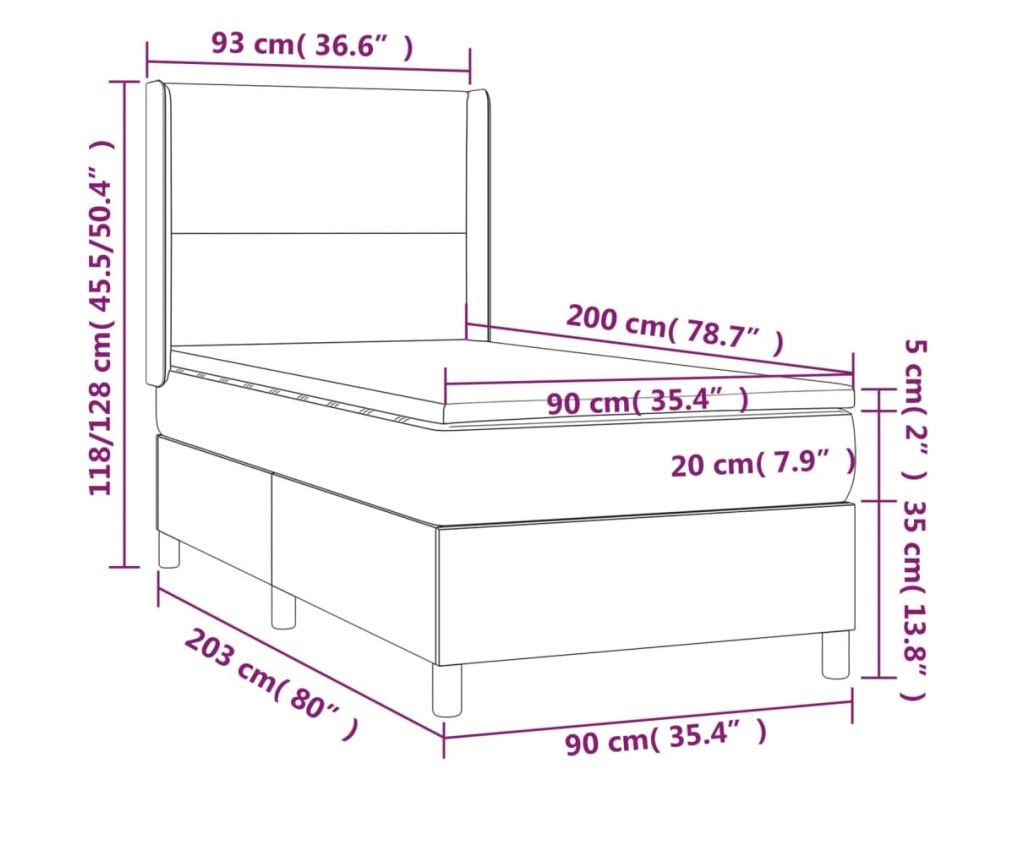 Боксспринг легло с матрак, синьо, 90x200 см, текстил - 7