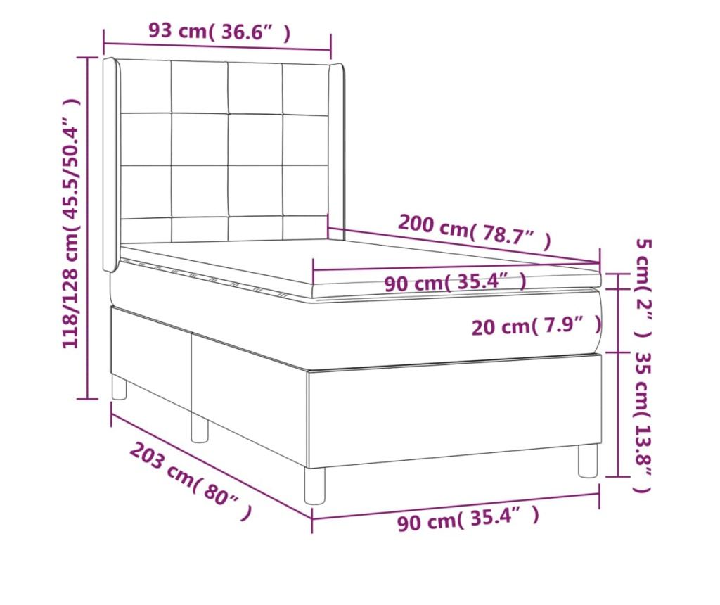 Боксспринг легло с матрак, таупе сиво, 90x200 см, текстил - 7