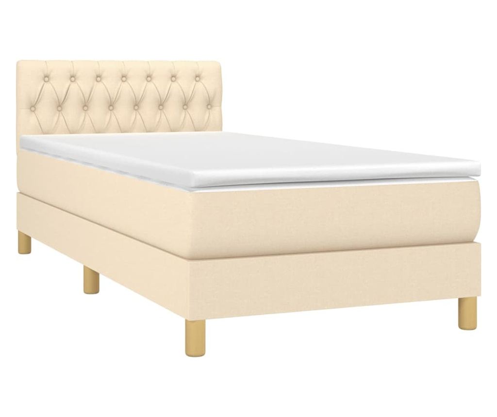 Ágy rugós matraccal és LED-del, krémszínű, 80x200 cm, textil - 3