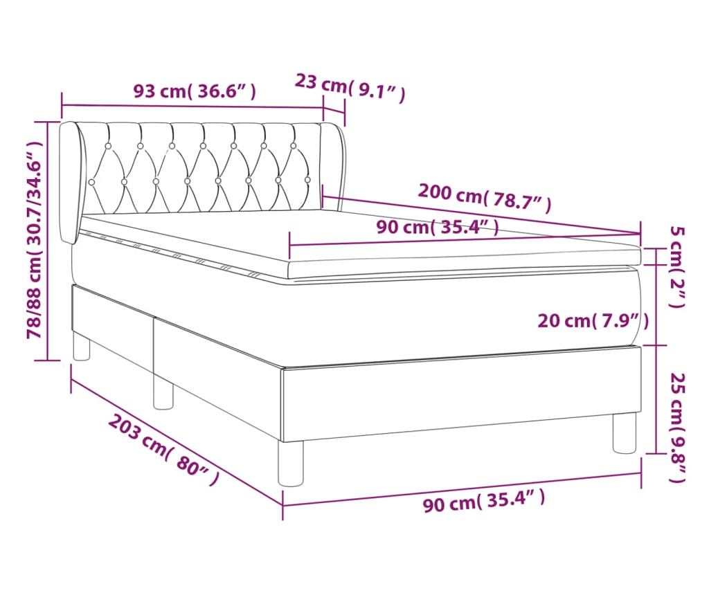 Боксспринг легло с матрак, крем, 90x200 см, текстил - 7