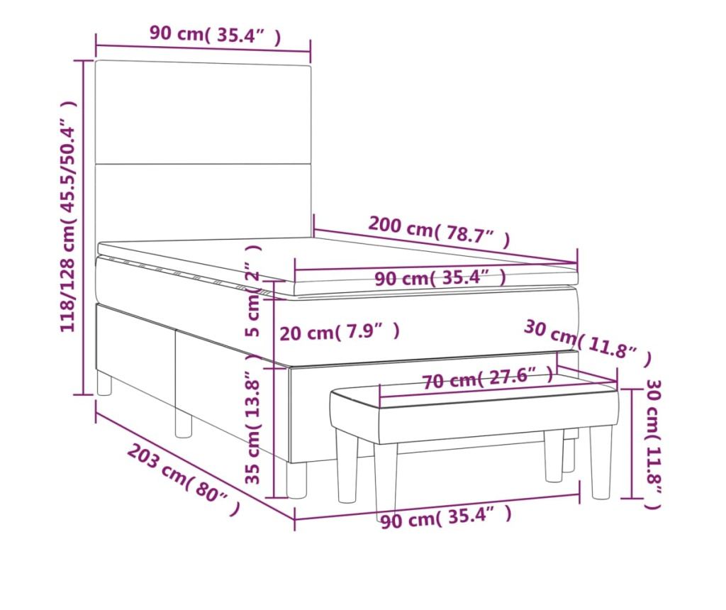 Боксспринг легло с матрак, синьо, 90x200 см, текстил - 12