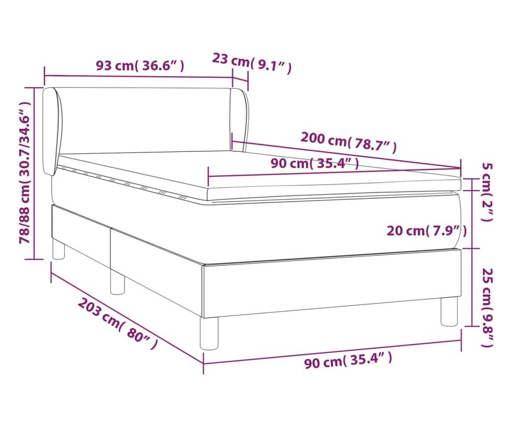 Boxspring krevet s madracem, crni, 90x200 cm, umjetna koža - 7
