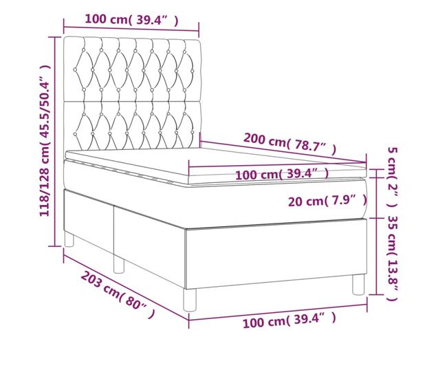 Пружинно легло с матрак и LED, синьо, 120x200 см, текстил