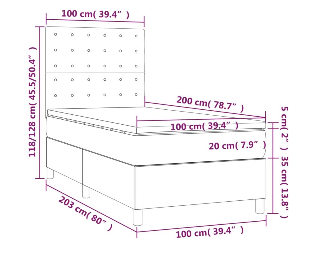 Легло с пружини, матрак и LED, кремаво, 100x200 см, еко кожа - 8