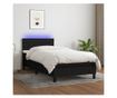 Krevet s oprugama, madracem i LED rasvjetom, crni, 90x190 cm, tekstil thumbnail 1