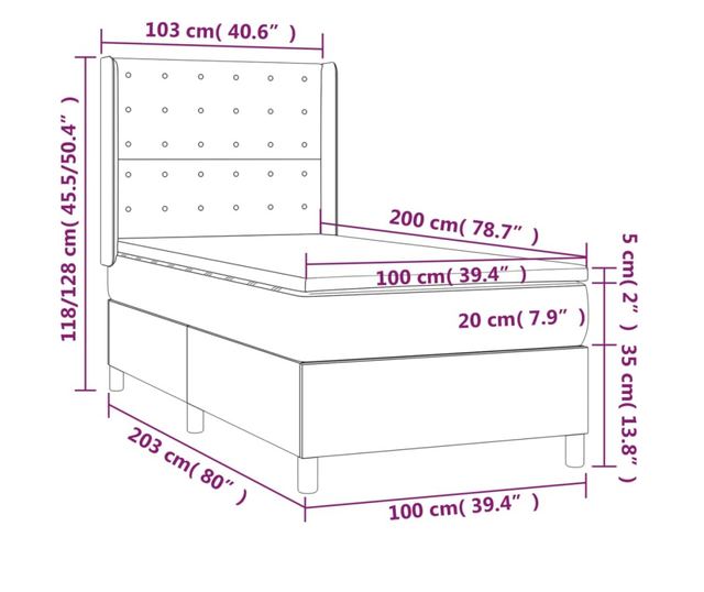 Пружинно легло с матрак и LED, кремаво, 100x200 см, еко кожа