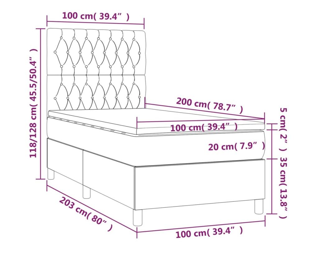 Легло с пружини, матрак и LED, синьо, 120x200 см, текстил - 8