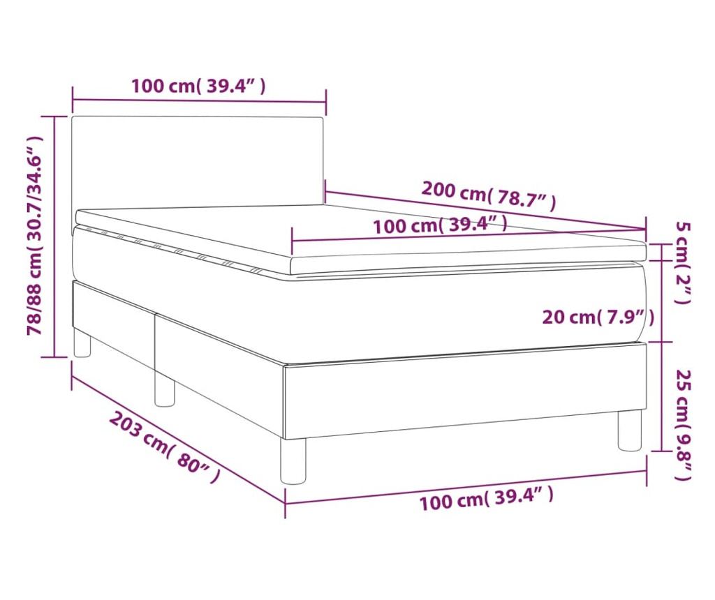 Okvir za krevet s madracem i LED rasvjetom, tamnosivi, 100x200 cm, tkanina - 8